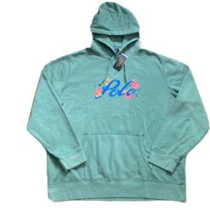 COPY - Teal floral print polo hoodie sweatshirt size large
